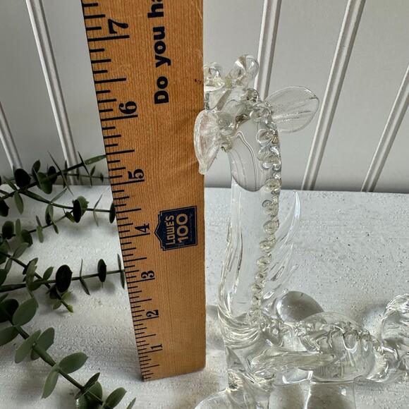 Vintage Art Glass Happy Dragon Figurine | Clear Glass Yellow Eyes | Handmade - Picture 8 of 9